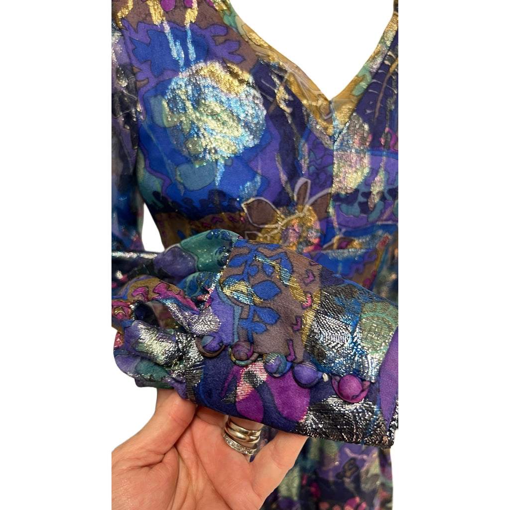 Vintage Metallic Silk Chiffon Designer Gown Hartley Westwood 1970S 34-30-36 1970s Cart2cart Westwood