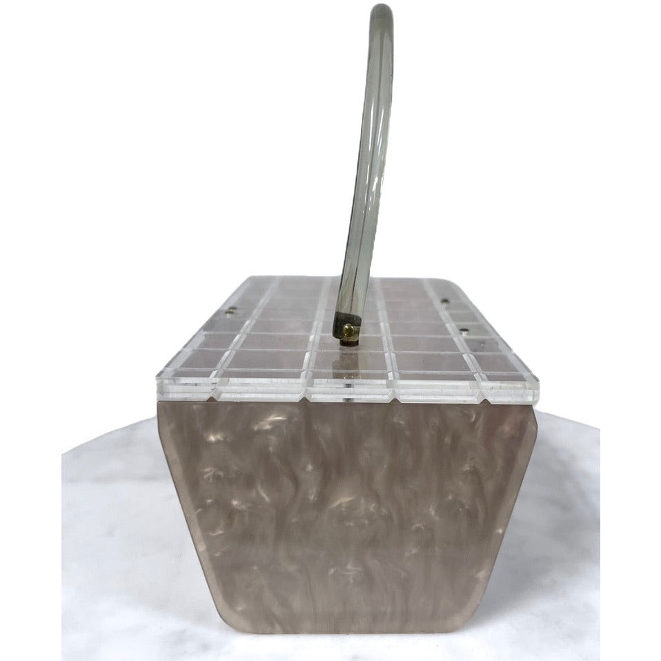 1950s Pearlized Gray Marble LUCITE Rectangle Box Purse MCM The Best Vintage Clothing