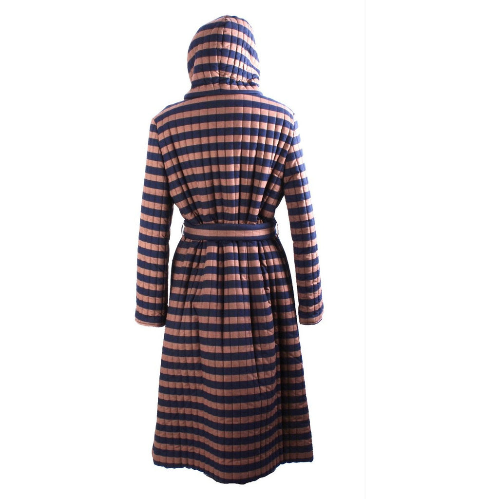 Vintage 1970s Vuokko Suomi Finland Striped Cotton Quilted Coat Snap Front Mod EU 44 M L marimekko Vuokko