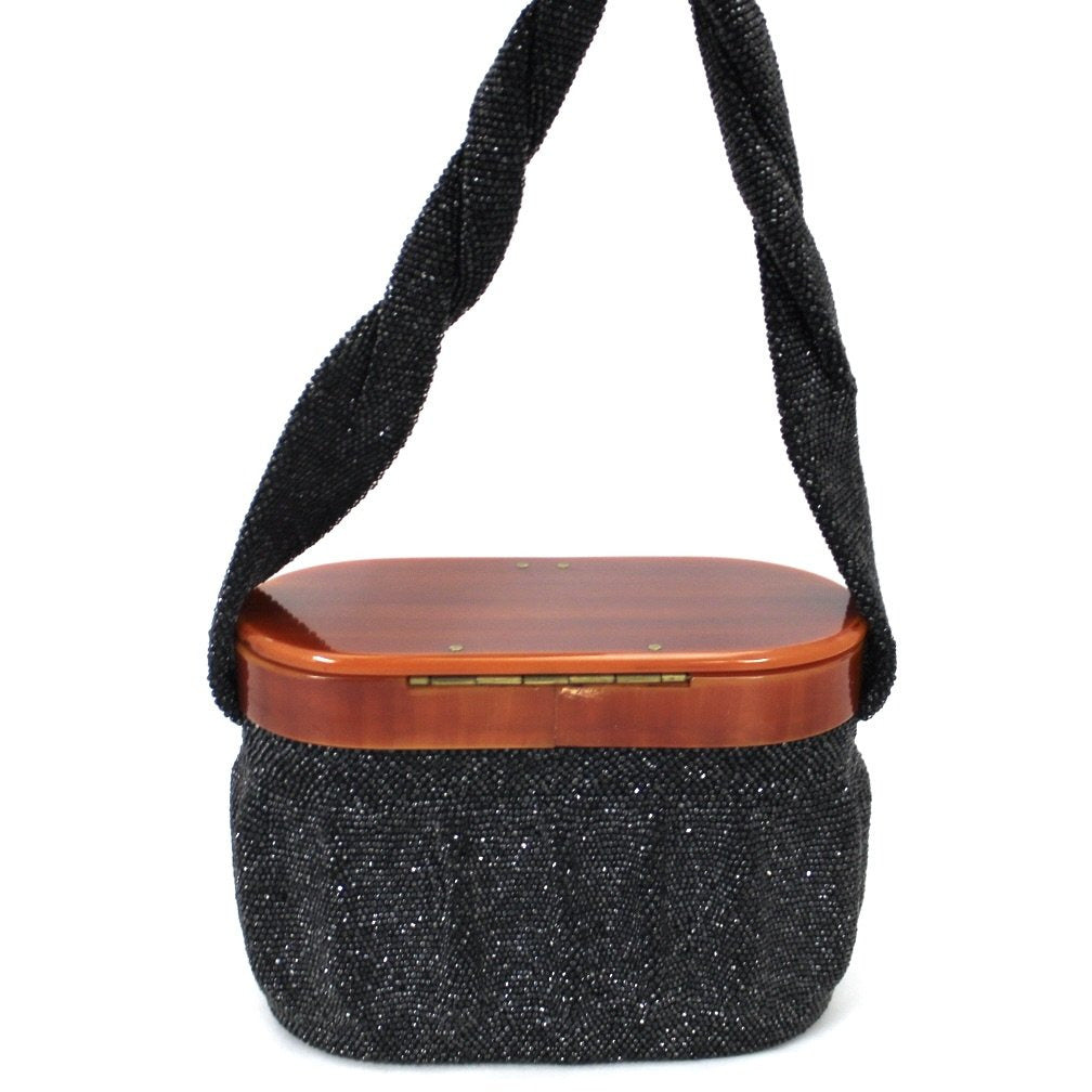Vintage Box Purse Black Glass Beaded Bag 1940S Womens Butterscotch Bakelite Top Handbags The Best Vintage Clothing