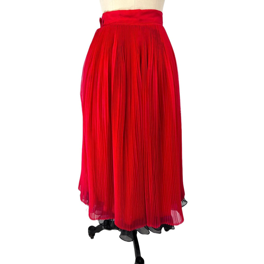 Vintage Skirt Red Pleated Nylon Chiffon 1940S Small 25" Waist Cart2cart The Best Vintage Clothing