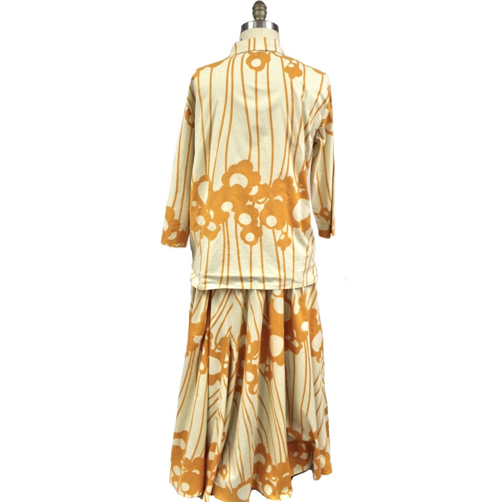 Marimekko Mika Piirainen Vintage Mod Floral 2pc Set L 1970s Cotton Orange Katsuji Wakisaka Print marimekko The Best Vintage Clothing