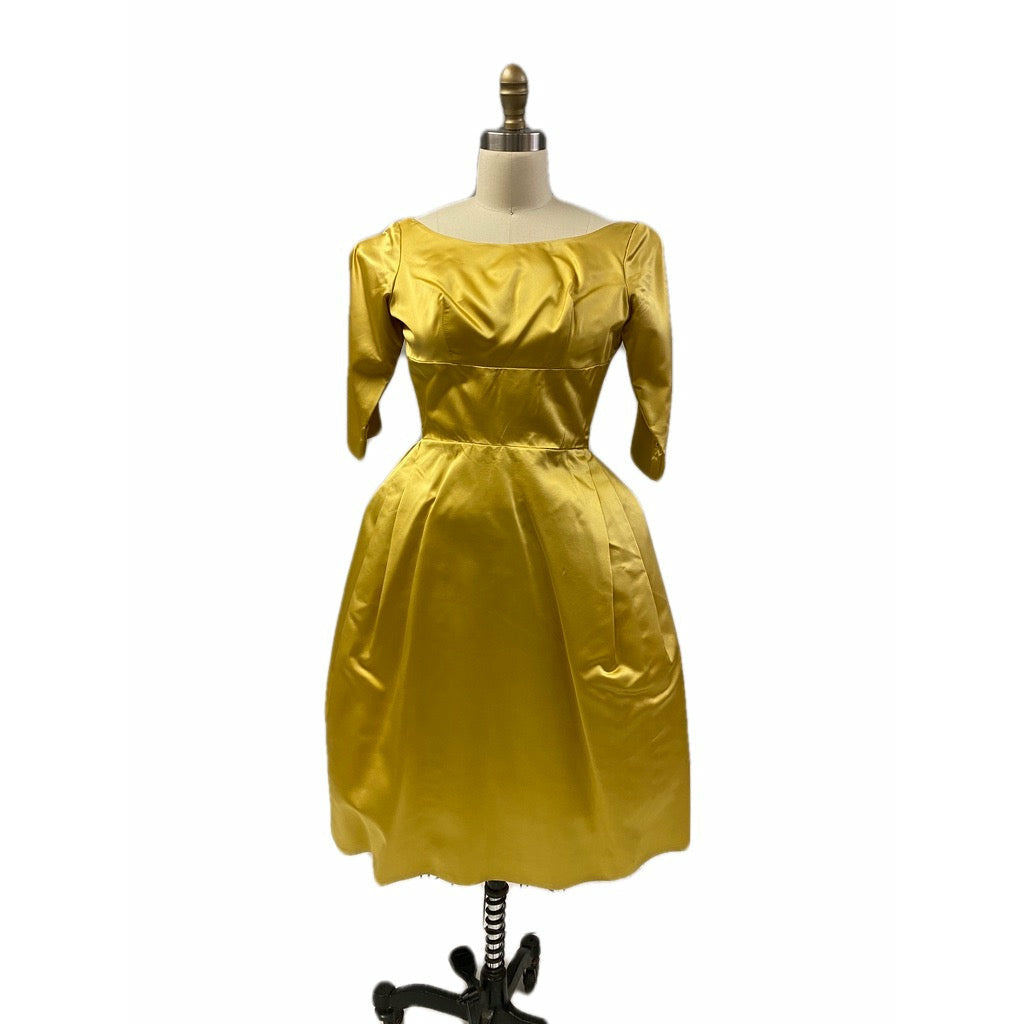 Vintage 1960s Gold Satin Taffeta Cocktail Dress + Detachable Long Skirt XS Dresses The Best Vintage Clothing