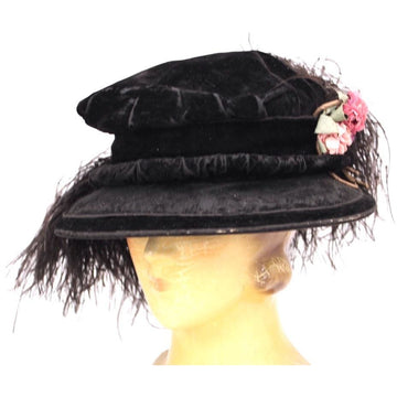 ANTIQUE 1910 Black Velvet & Feather Lady HAT Sibley Lindsay & Curr, Paris S/M Hats The Best Vintage Clothing