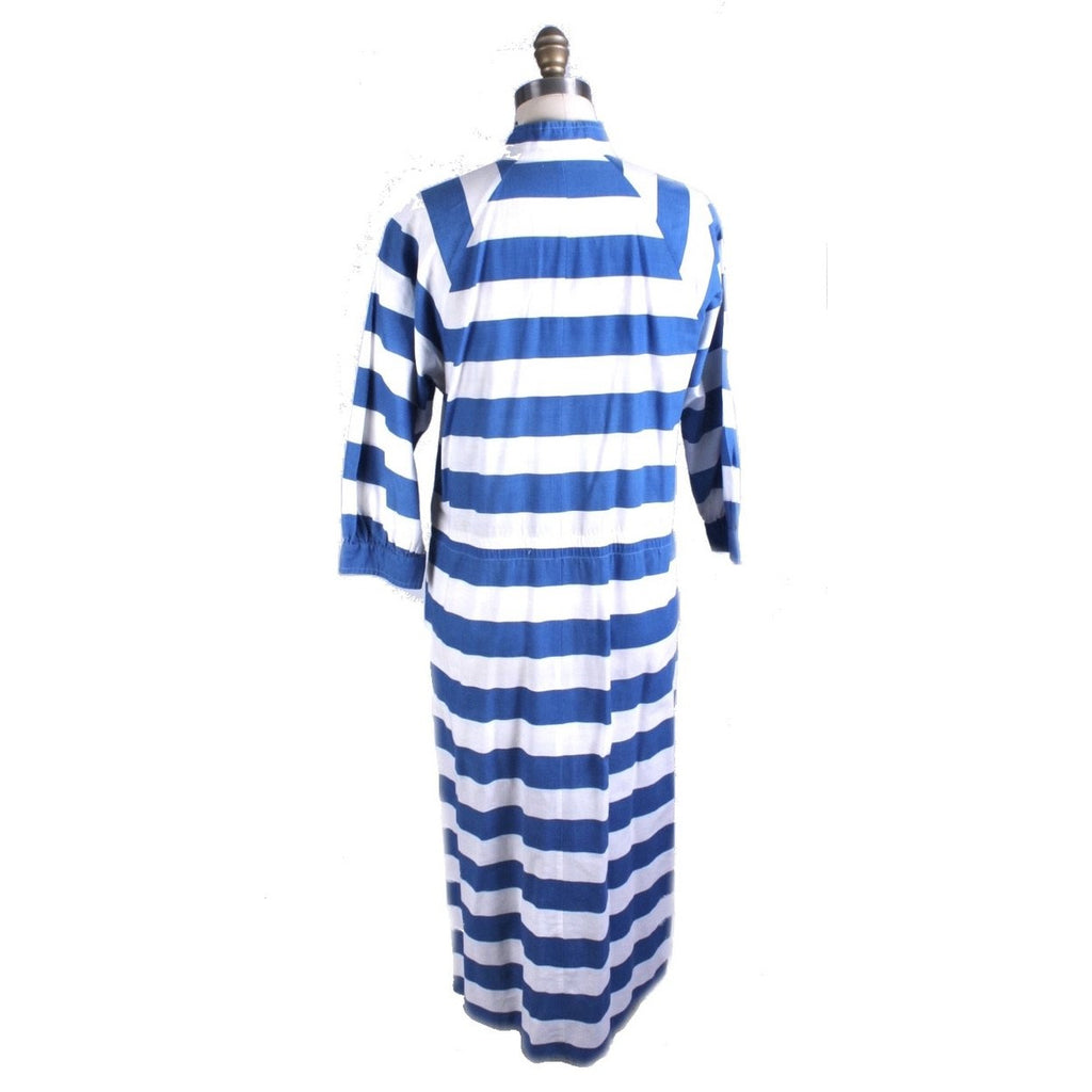 Vintage Vuokko Cotton Dress Blue & White Stripes Womens XS/S Snaps Coat-Dress marimekko The Best Vintage Clothing