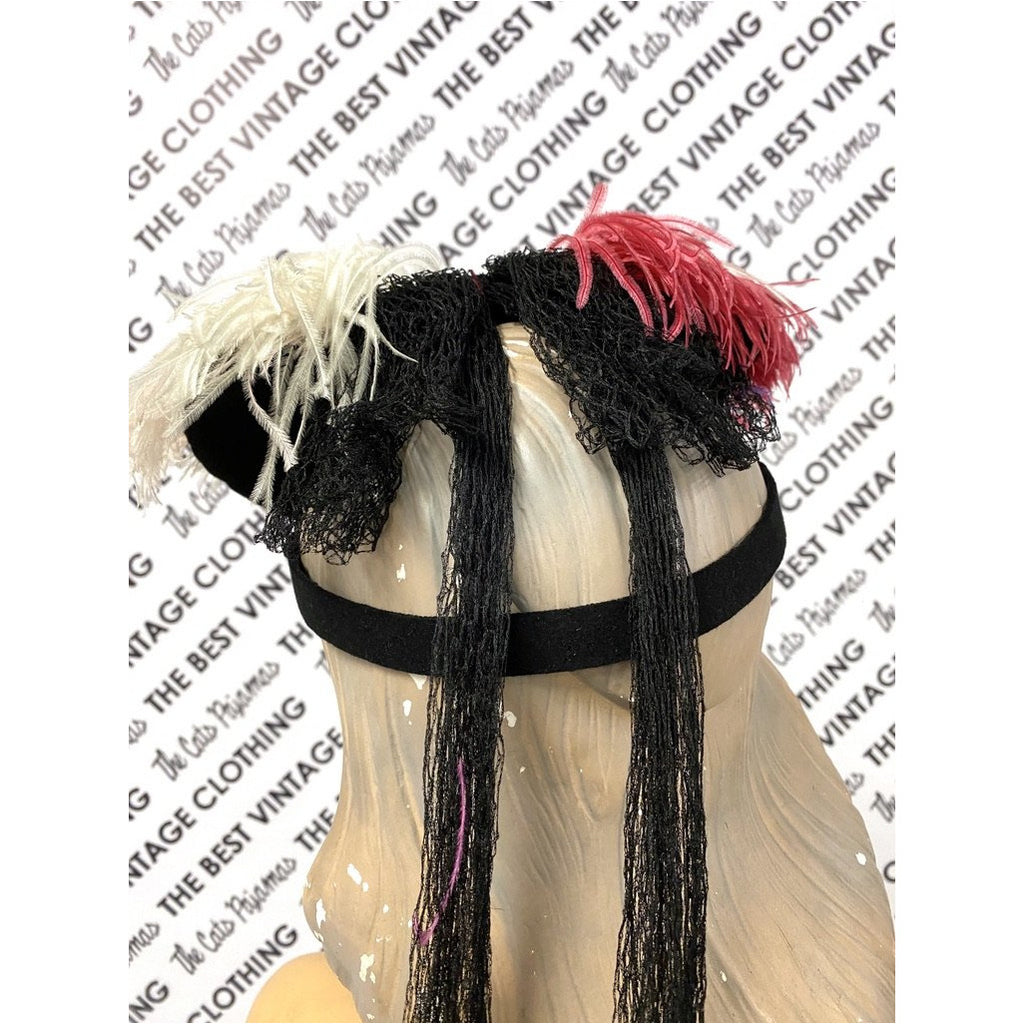 VTG Hattie Carnegie Hat Fascinator Pink White Feathers 1940s Doll Hat O/S The Best Vintage Clothing
