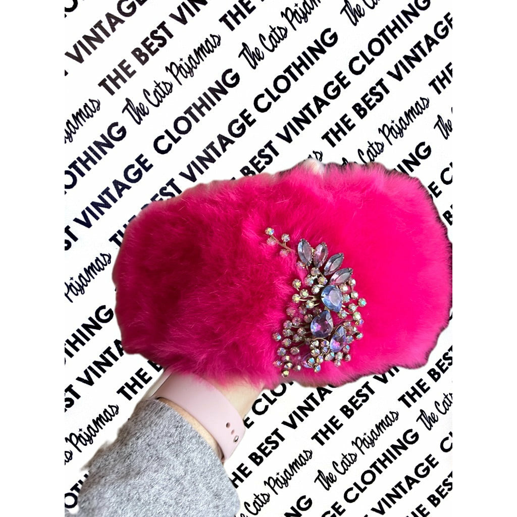 Vintage Mr. Josephs Pillbox Hat Hot Pink Mousse w/ Rhinestones 50s-60s Hats The Best Vintage Clothing