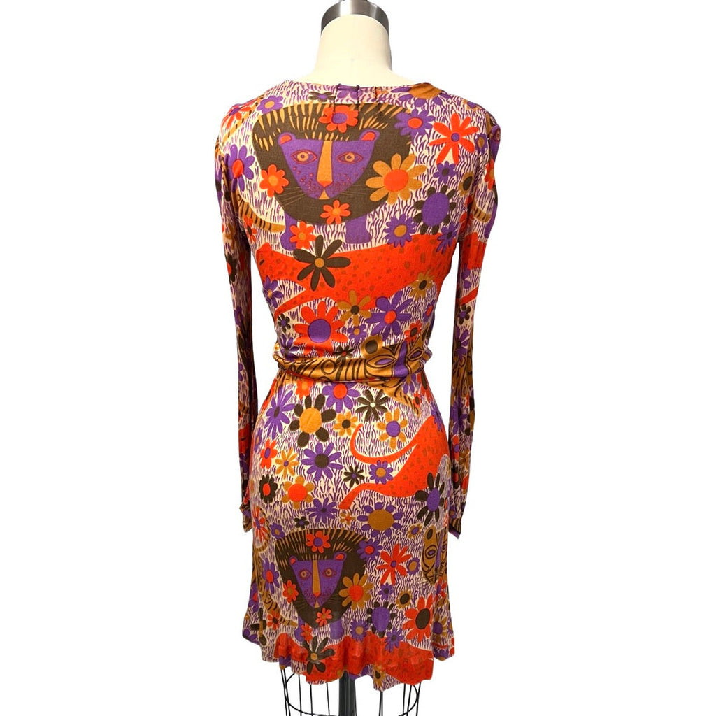 Vintage Dress Form Fitting Mod Silk Dress "Lion" Print 1970'S Size S-M Bessi? Cart2cart The Best Vintage Clothing