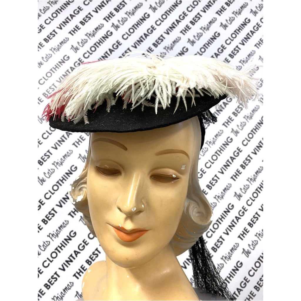 VTG Hattie Carnegie Hat Fascinator Pink White Feathers 1940s Doll Hat O/S The Best Vintage Clothing