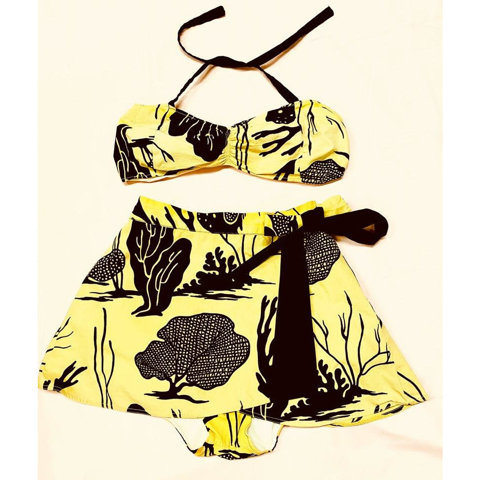 VTG Louella Ballerino 1940s Swimsuit 2 PC RARE Bates Fabric Undersea Yellow New Arrivals The Best Vintage Clothing