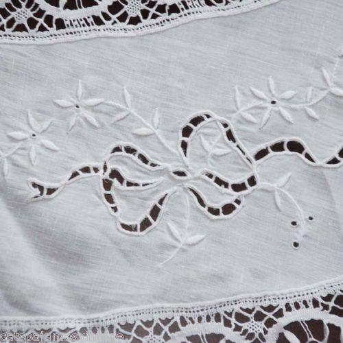 Antique Linen Round Tablecloth Handmade Cluny Bobbin Lace & Whitework Provenance 38" Cart2cart The Best Vintage Clothing