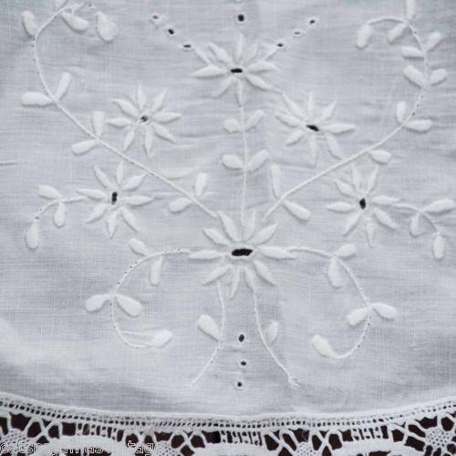 Antique Linen Round Tablecloth Handmade Cluny Bobbin Lace & Whitework Provenance 38" Cart2cart The Best Vintage Clothing