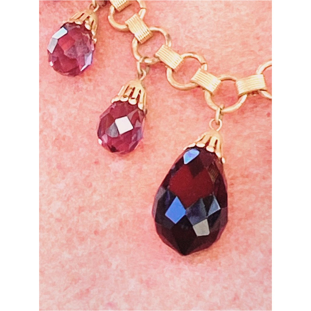 Vintage Brass & Large Purple Amethyst Drop Necklace 1940S Cart2cart The Best Vintage Clothing