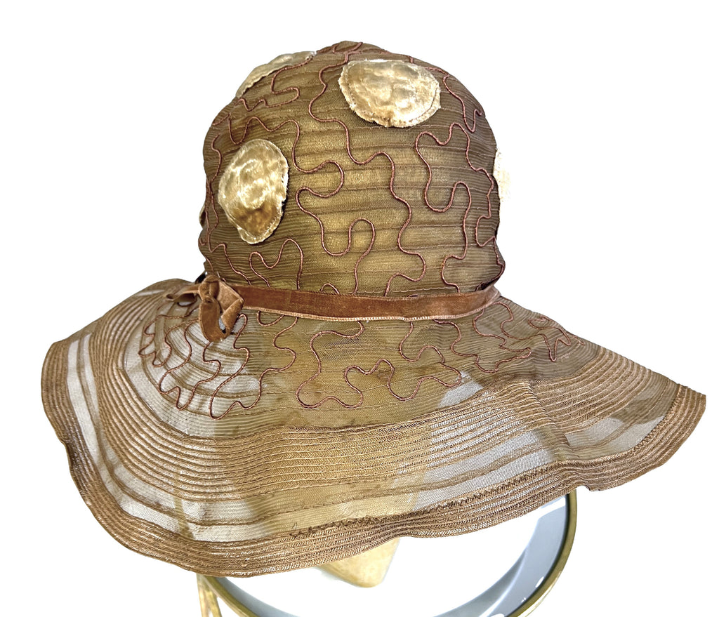 Antique Womens Cloche Hat 920s Taupe Horsehair Wide Brim M Flapper Garden Party Hats The Best Vintage Clothing