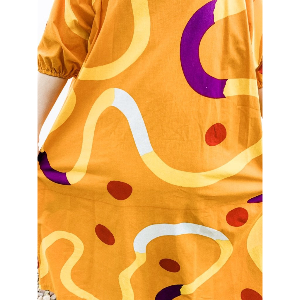 Vintage Marimekko Gown ”Mutka” Pentti Rinta 1975 O/S Cotton Gold Purple Dot Sack Dress marimekko The Best Vintage Clothing