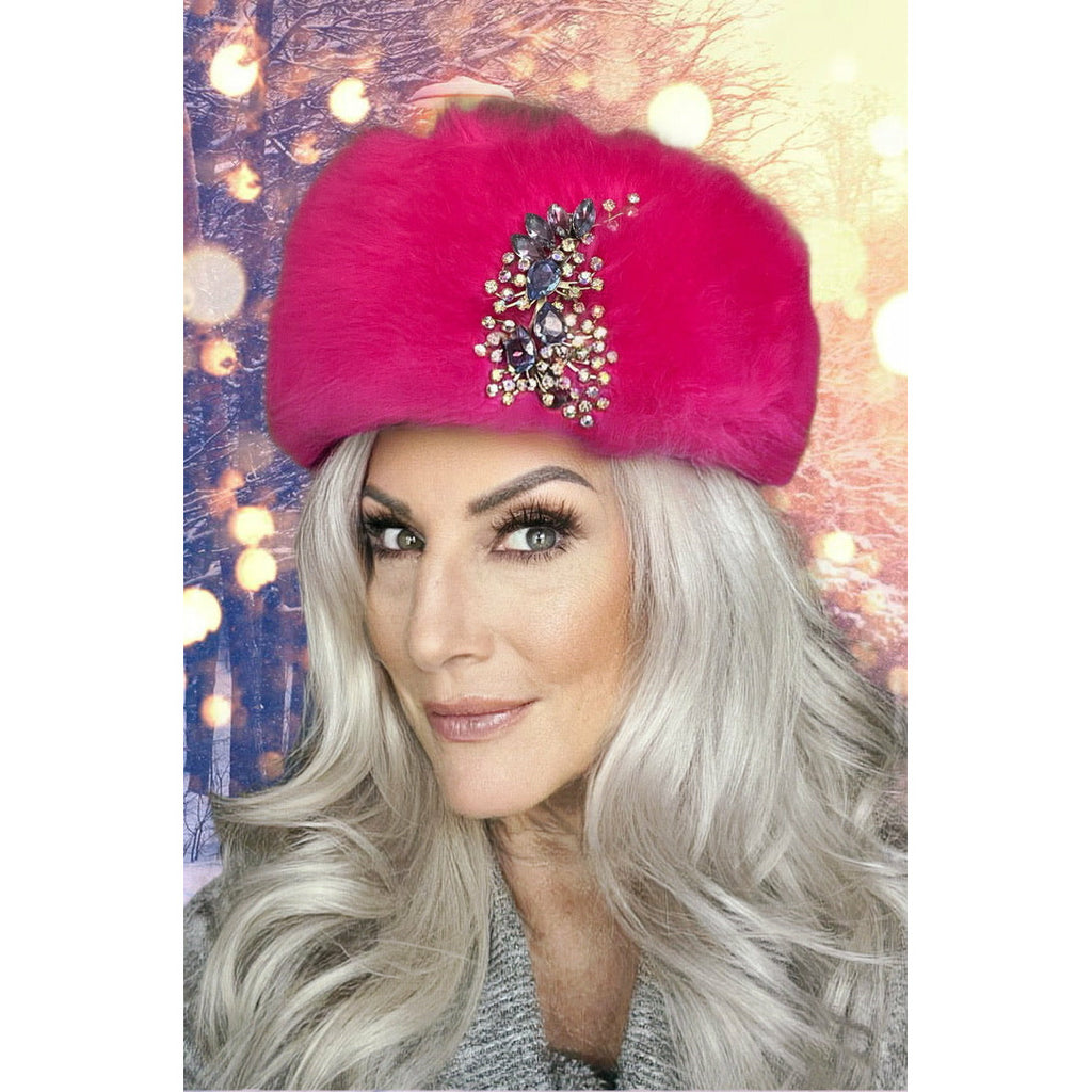 Vintage Mr. Josephs Pillbox Hat Hot Pink Mousse w/ Rhinestones 50s-60s Hats The Best Vintage Clothing