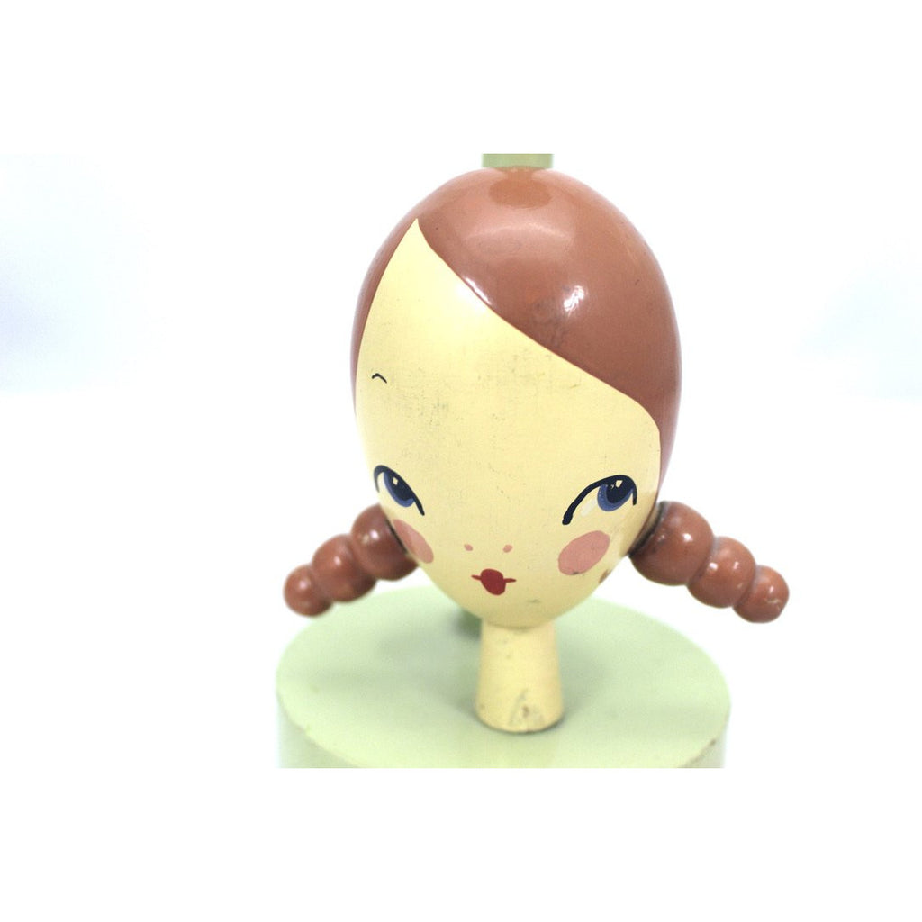 Rare Vintage Hat Stand Wooden Girl with PigTails 1940s Green New Arrivals The Best Vintage Clothing