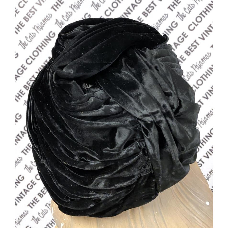 Vtg Christian Dior Black Silk Velvet Turban Hat 1950s M/L Hats The Best Vintage Clothing
