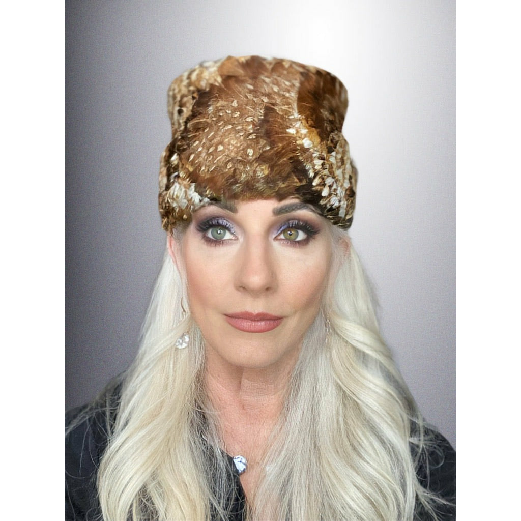 Vintage Ladies Pheasant Feather Hat Toque 1950s Browns & Whites Hats The Best Vintage Clothing