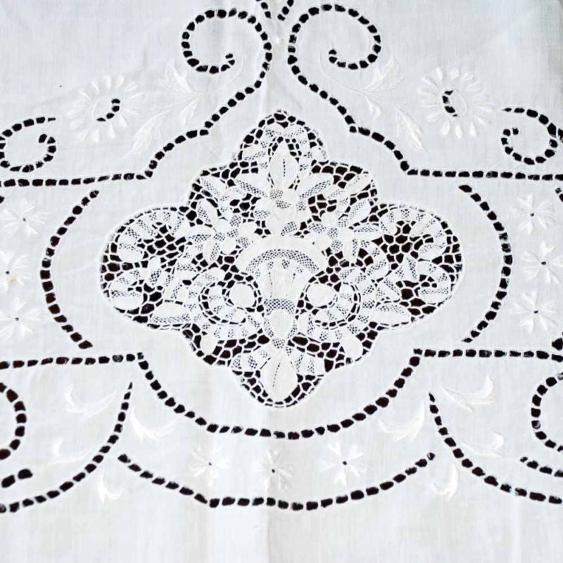 Vintage Handmade Point de Venise Needle Lace and Linen Tablecloth Esso Oil Provenance Collectibles The Best Vintage Clothing