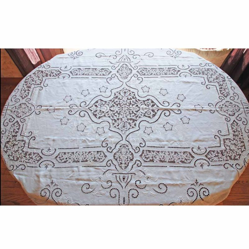 Vintage Handmade Point de Venise Needle Lace and Linen Tablecloth Esso Oil Provenance Collectibles The Best Vintage Clothing