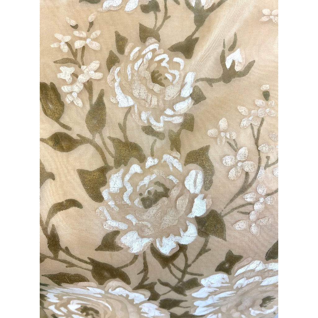 VTG Dress 50s Sheer Nylon Overlay Full Skirt Day/Party Gold White Hand Painted S Dresses The Best Vintage Clothing