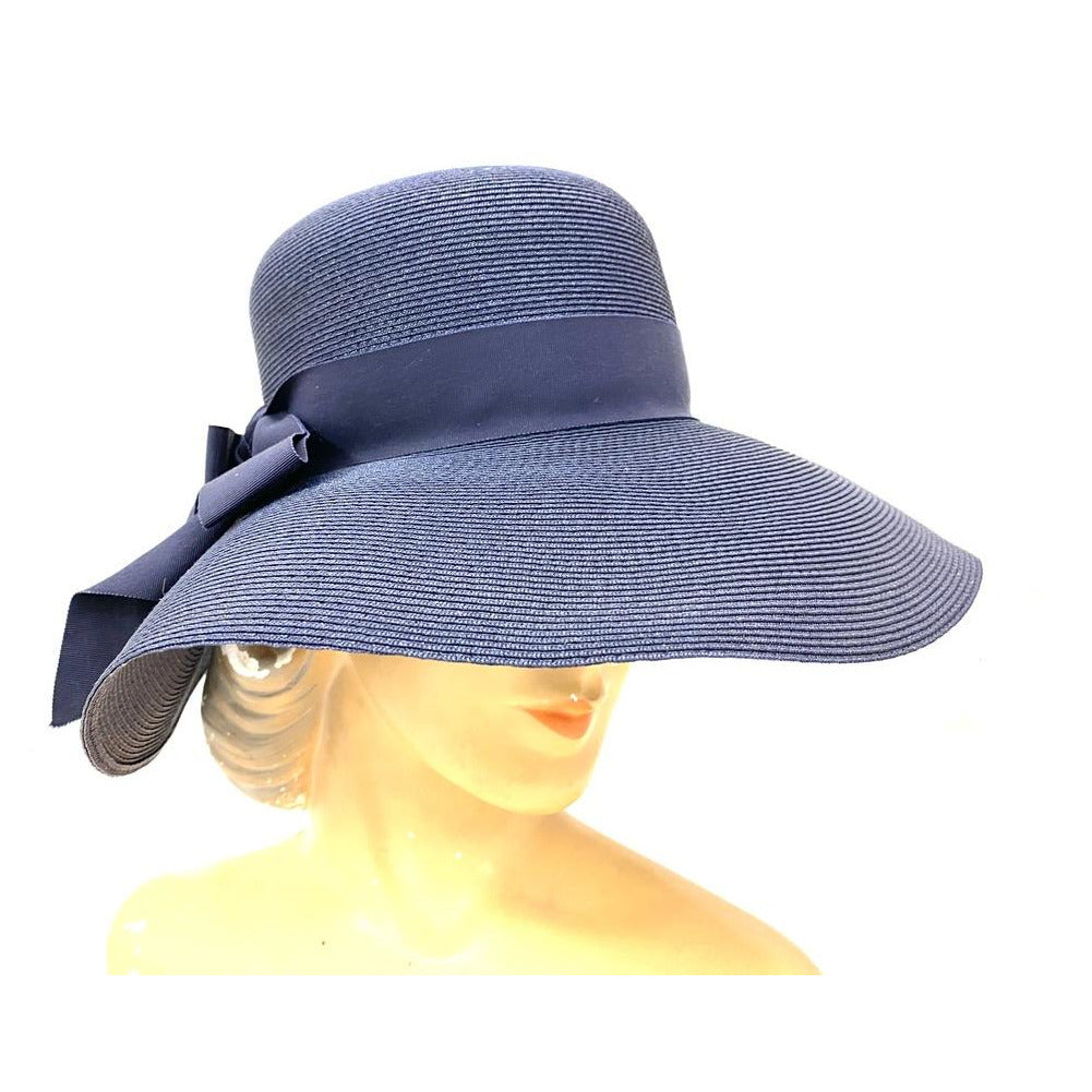 Vintage Lucila Mendez Exclusive Navy Blue Straw Wide Brimmed Hat 1950s Bucket Marvelous Maisel Church New Arrivals The Best Vintage Clothing