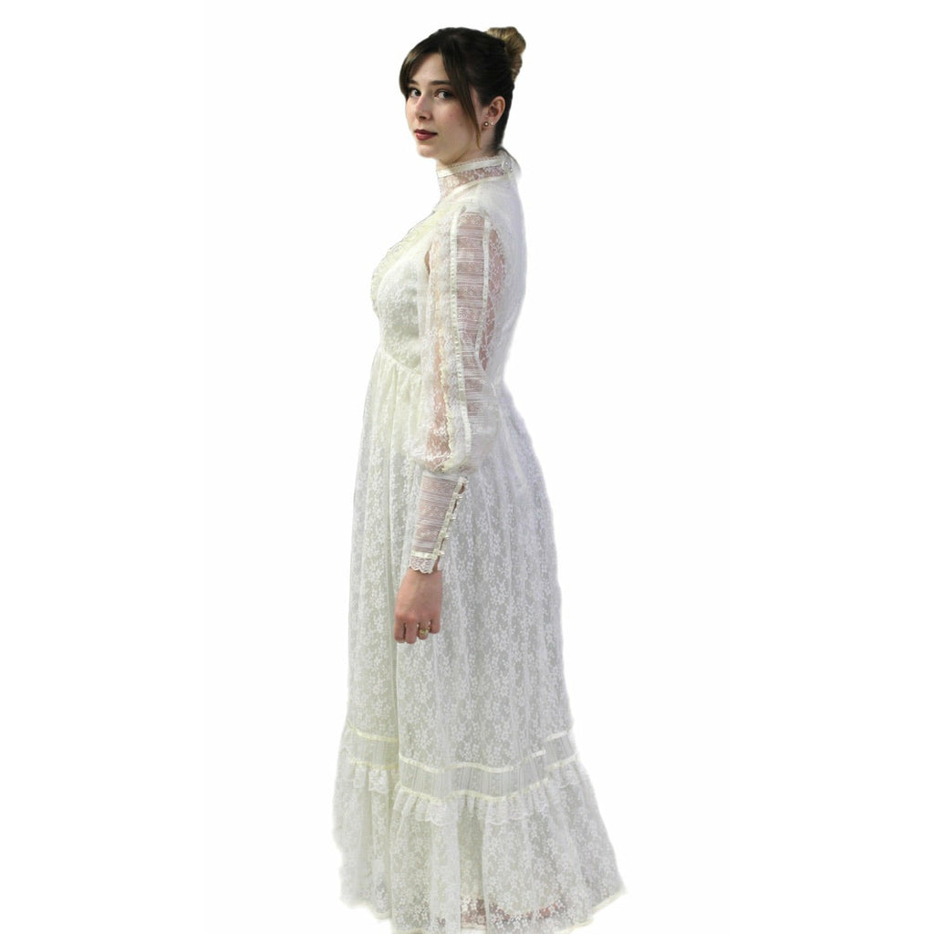 VTG 70s Jessica Mcclintock Gunne Sax White Floral Lace Wedding Dress S NWOT Dresses The Best Vintage Clothing