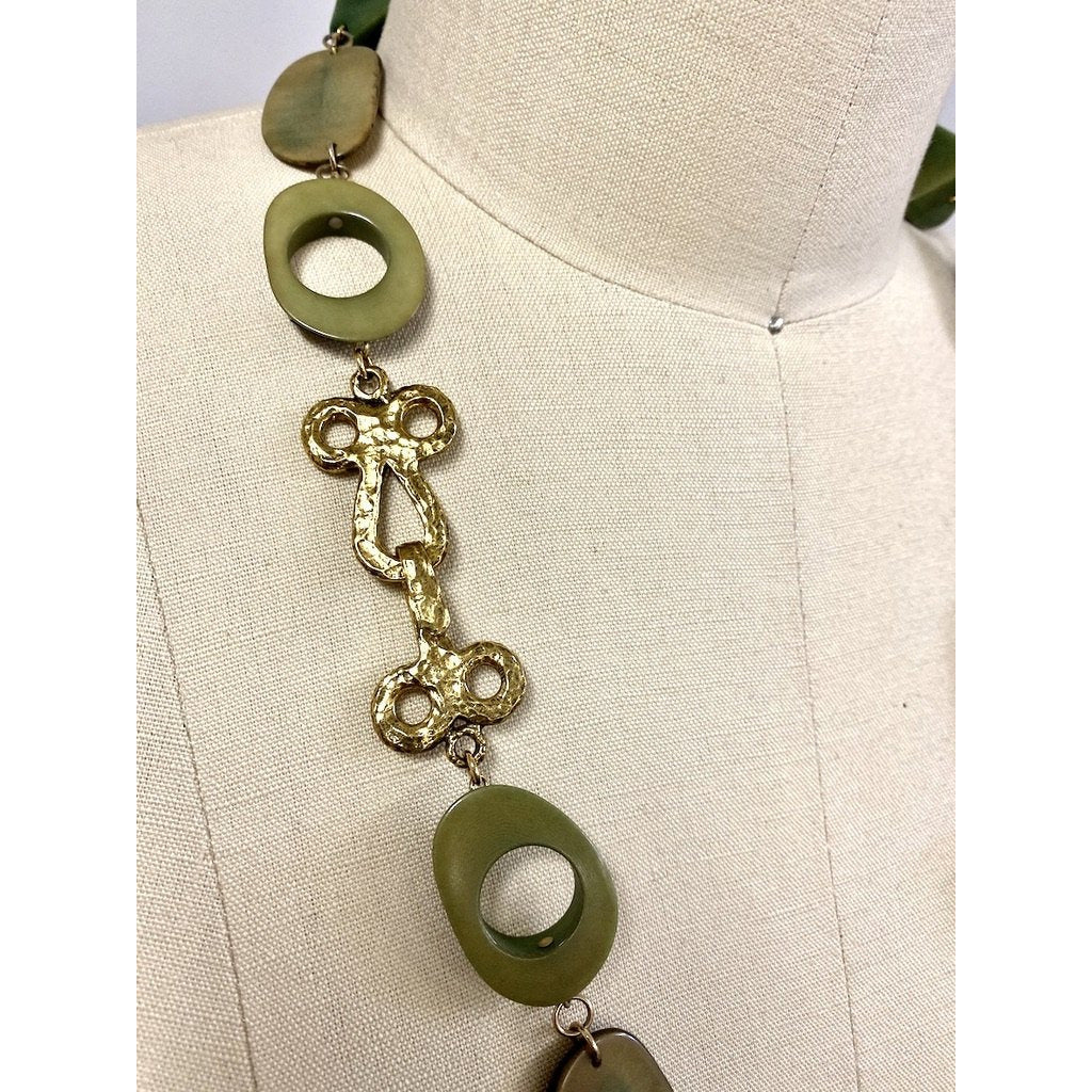 Vintage Necklace Robert Zentall Green Super Chunky Plastic 1970s 28" Jewelry Robert Zentall