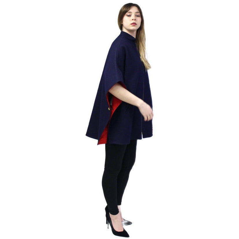 Reversible Vintage Wool Cape Red/Blue 1960s Brass Zipper Mod O/S capes The Best Vintage Clothing