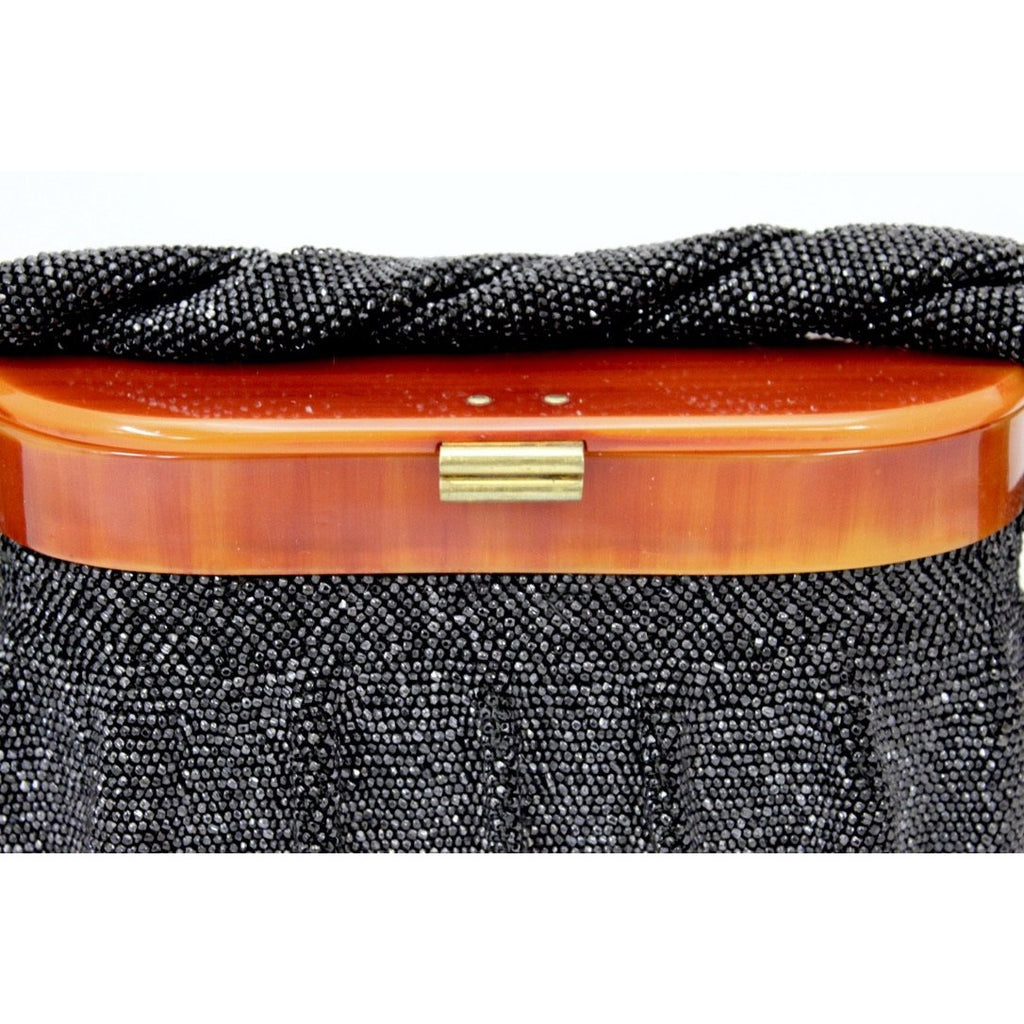 Vintage Box Purse Black Glass Beaded Bag 1940S Womens Butterscotch Bakelite Top Handbags The Best Vintage Clothing