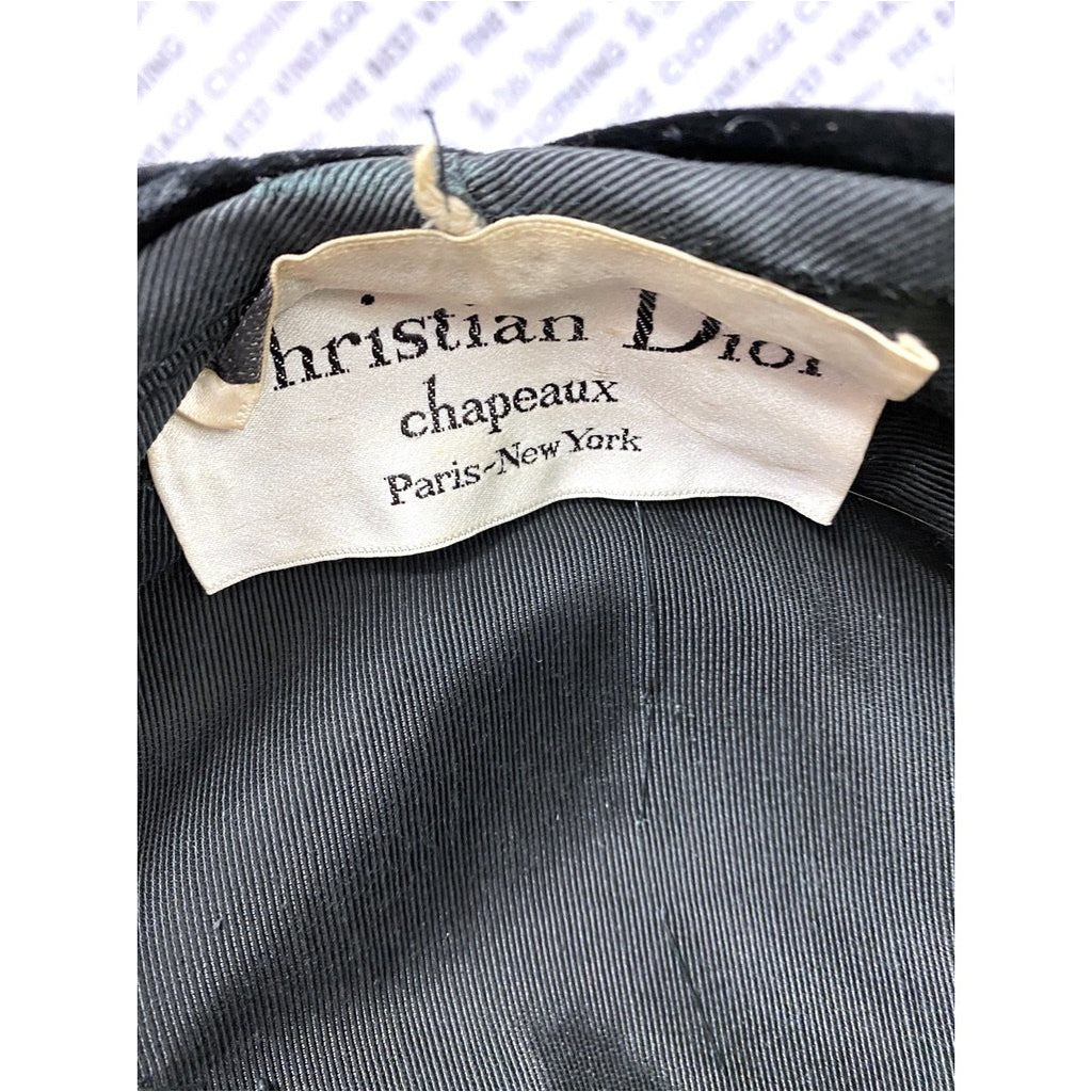 Vtg Christian Dior Black Silk Velvet Turban Hat 1950s M/L Hats The Best Vintage Clothing