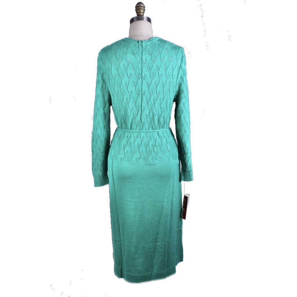 Vintage Green Sweater Dress Keith Adams Womens Large 16 Shell Stitch NWT Acrylic Cart2cart The Best Vintage CLothing