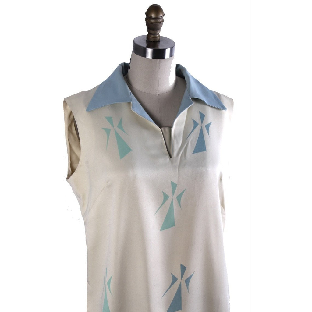 VTG Tummey Hand Block Printed 1970s Dress Shift Hippie womens M Blue The Best Vintage Clothing