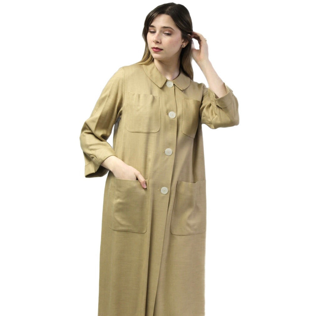 Vintage Jerry Gilden Spectator Linen Coat Dress Spring Button Front 1950s S/M Belt Back coat The Best Vintage Clothing