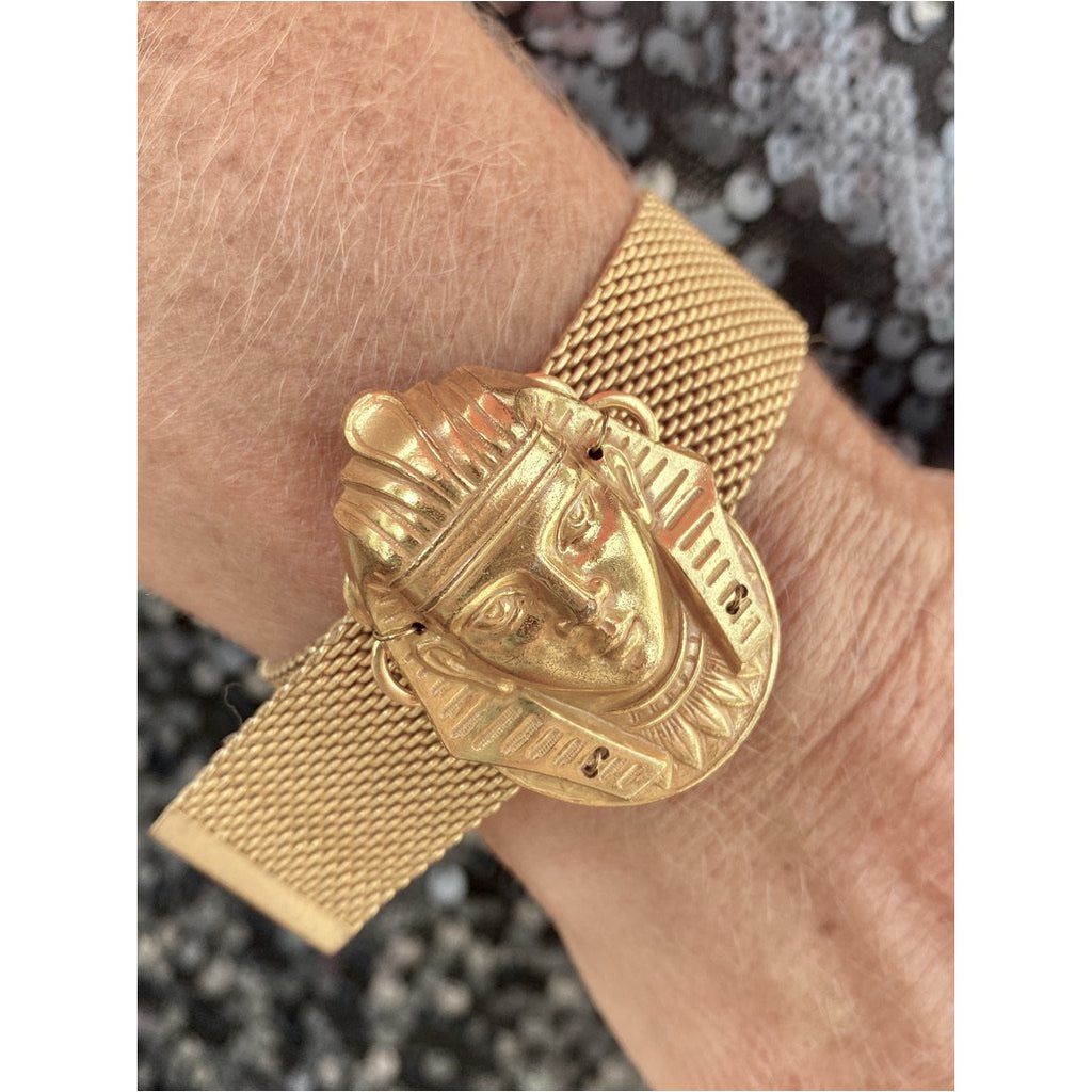 Vintage Miriam Haskell Egyptian Revival Pharoah Head Slide Bracelet Russian Gold Jewelry Miriam Haskell