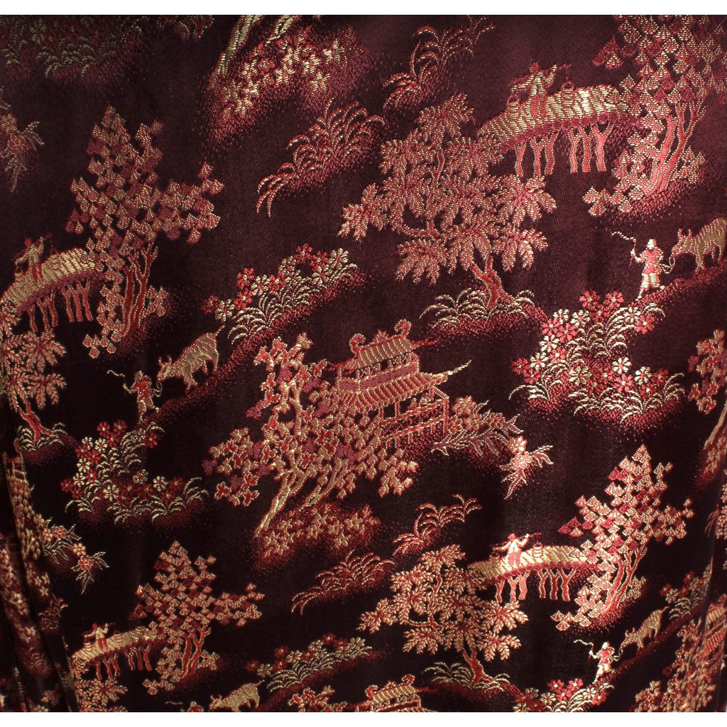 Vintage Mens Rayon Damask Robe Asian 1940s L XL Maroon Gold WW2 Men's Vintage,New Arrivals The Best Vintage Clothing