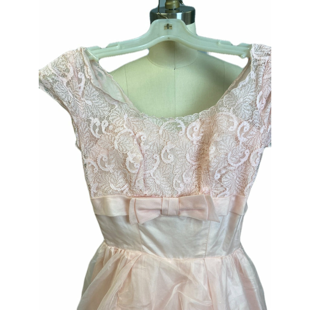 1950's Vintage Pink Dress Prom Party Full Skirt Rockabilly Nylon Sz XS Dresses The Best Vintage Clothing