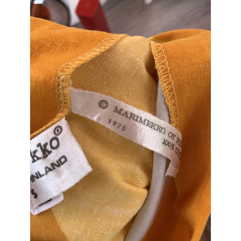 Vintage Marimekko Gown ”Mutka” Pentti Rinta 1975 O/S Cotton Gold Purple Dot Sack Dress marimekko The Best Vintage Clothing