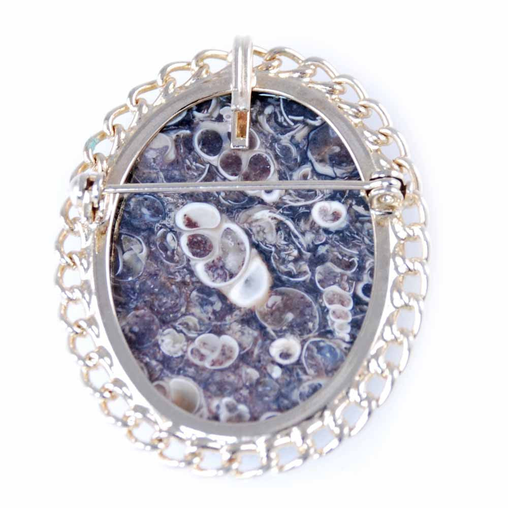 Vintage Turritella Agate Brooch W/Bail 1940S Large 1 7/8" Cart2cart The Best Vintage Clothing