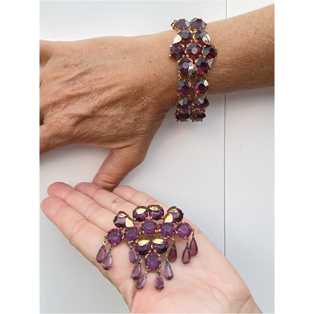 Vintage Amethyst Glass/Brass Bracelet/Brooch 1940S Revival Cart2cart The Best Vintage Clothing