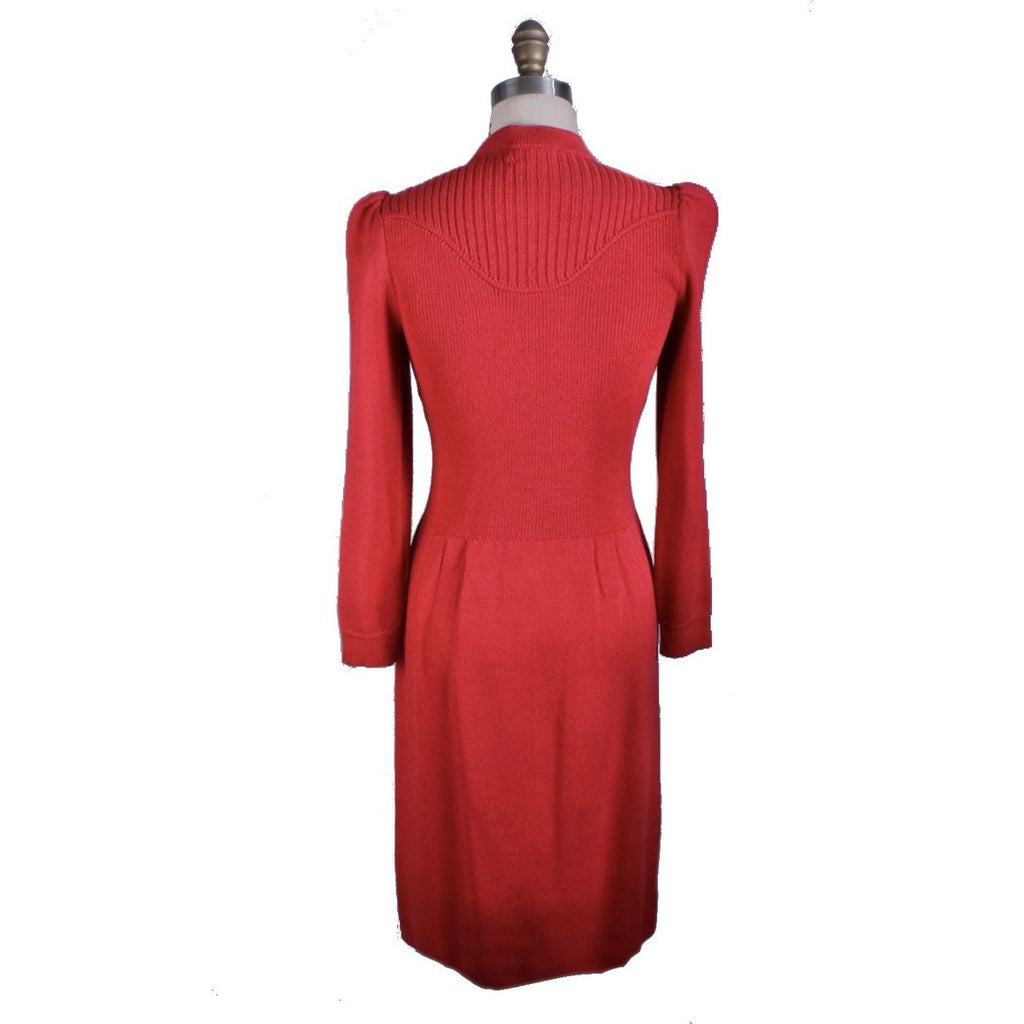 St. John Knit Vintage Red Wool Knit Dress 1970s S-M Amazing Buttons Women's The Best Vintage Clothing