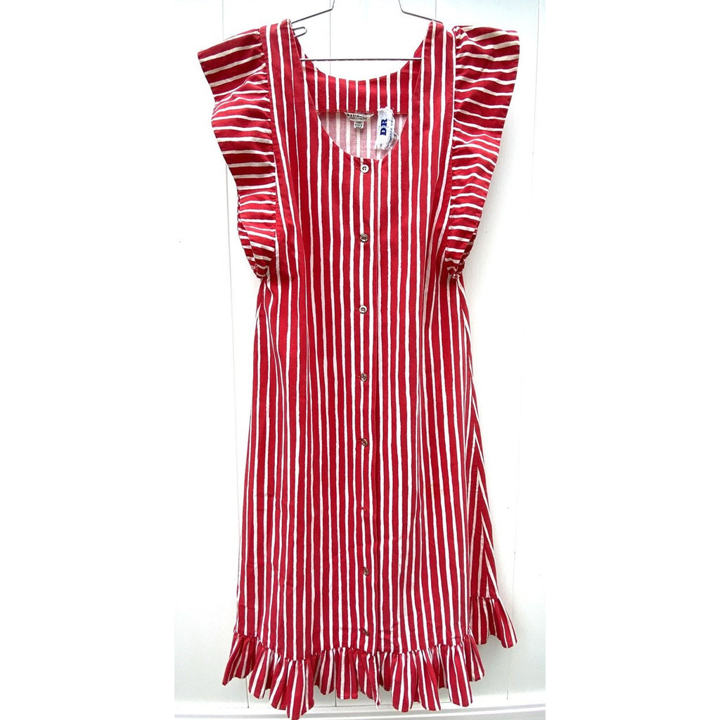 Vintage Marimekko Piccolo Red White Stripe Print Jumper Apron Dress M-L NOS 1980s marimekko The Best Vintage Clothing