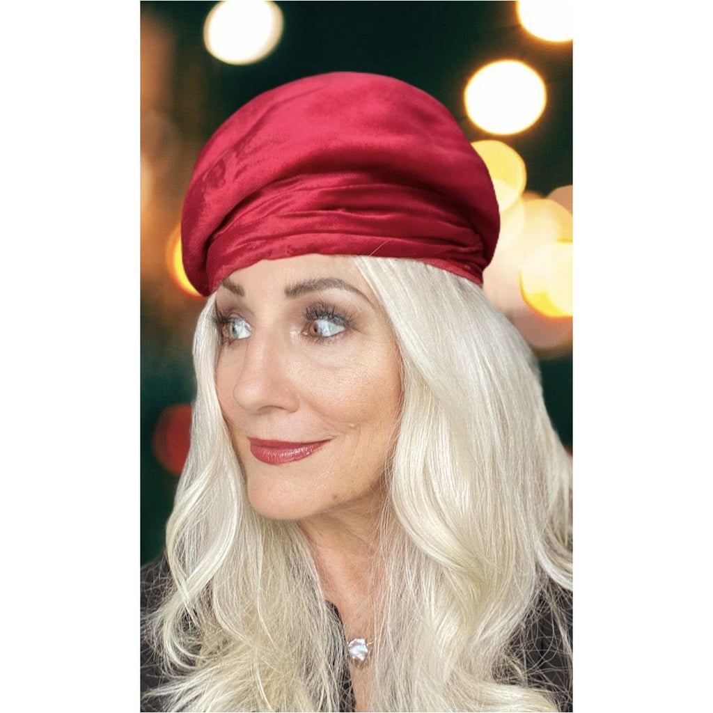 Red Velvet Vintage Turban Hat 1940s 22" Small Head The Best Vintage Clothing