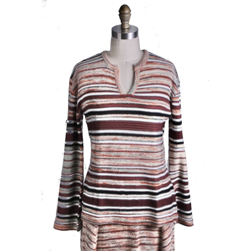 VTG 1970s Young Edwardian Sweater Skirt Set Striped Bell Sleeve Boho M/L Women's,New Arrivals The Best Vintage Clothing