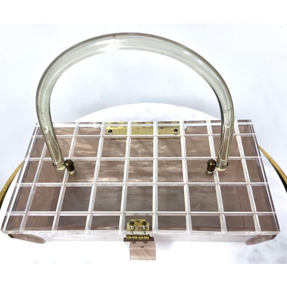 1950s Pearlized Gray Marble LUCITE Rectangle Box Purse MCM The Best Vintage Clothing