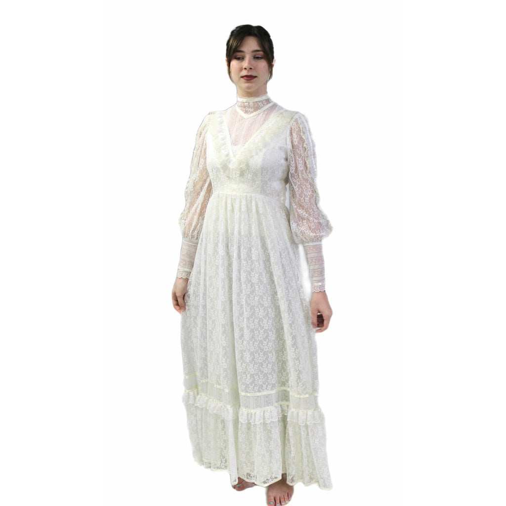 VTG 70s Jessica Mcclintock Gunne Sax White Floral Lace Wedding Dress S NWOT Dresses The Best Vintage Clothing
