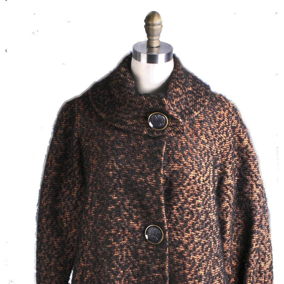 Vintage 1950s Retro Swing Coat Brown/Black Boucle M/L Womens Big Collar The Best Vintage Clothing