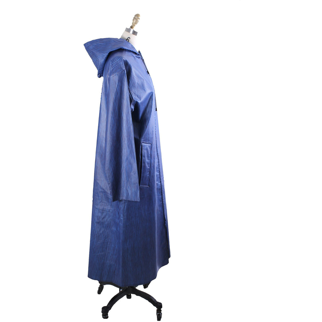 Rare Marimekko Varvunraita Vuokko Design 60s Raincoat Hooded Blue & Navy Stripe Print M 10 38 Zip Up marimekko The Best Vintage Clothing
