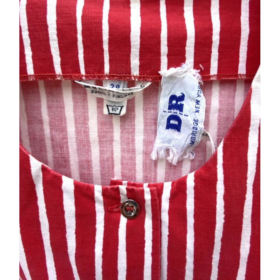 Vintage Marimekko Piccolo Red White Stripe Print Jumper Apron Dress M-L NOS 1980s marimekko The Best Vintage Clothing